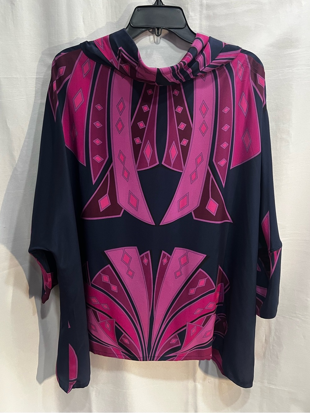 Averardo Bessi Italy Tunic 100% Silk Navy Magenta Cowl Neck Size 2X - Picture 2 of 7